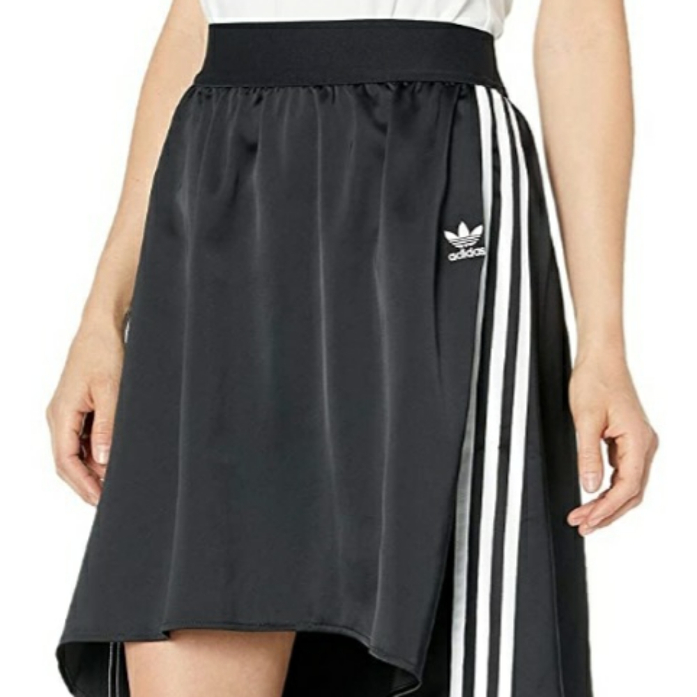 🖤ADIDAS🤍 Black Satin High/Low Midi Skirt